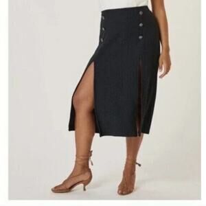 NWT Anthropologie Maeve Split Button Midi maxi skirt nautical stretch black 12